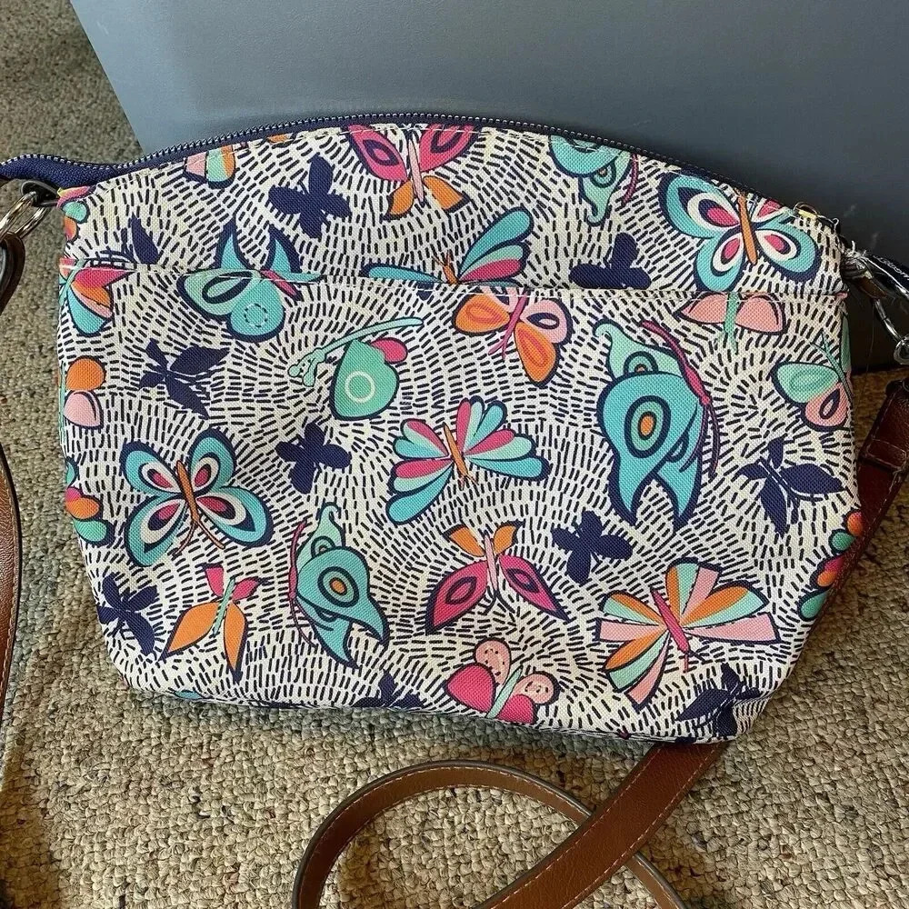 Lily Bloom Purse Crossbody Bag Night Flight Butterfly Zipper Multiple Pockets - Picture 5 of 10
